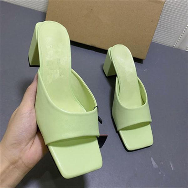 sandals green thick-heeled muller shoes with a square toe open-toe women's summer wide-heeled high heels, Black