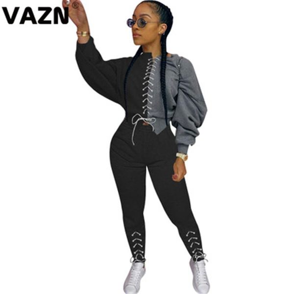 women's tracksuits vazn 2021 autumn list patchwork cross bandage full sleeve long pants slim women 2 pieces set, Gray
women's tracksuits vazn 2021 autumn list patchwork cross bandage full sleeve long pants slim women 2 pieces set, Gray