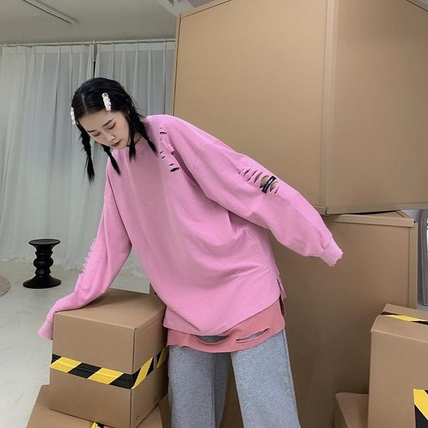 women's hoodies & sweatshirts street neutral oversize loose broken hole korean casual hip hop fake two ins fashion, Black
women's hoodies & sweatshirts street neutral oversize loose broken hole korean casual hip hop fake two ins fashion, Black