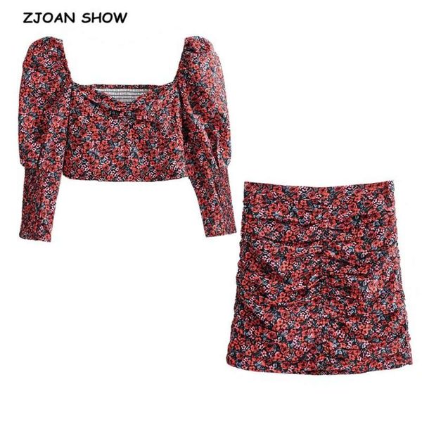 vintage red floral print puff sleeve shirt short woman elastic waist pleated ruched skirts 2 pieces set two piece dress, White
vintage red floral print puff sleeve shirt short woman elastic waist pleated ruched skirts 2 pieces set two piece dress, White