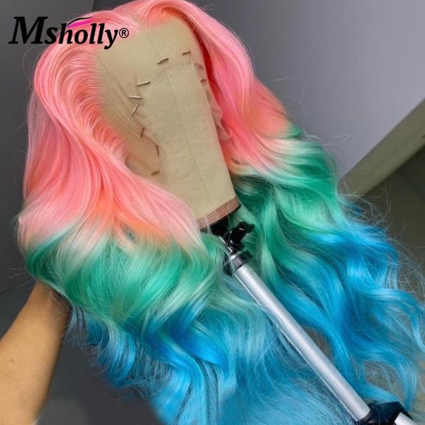 lace wigs 180 density 13x4 front human hair ombre pink green blue body wave wig glueless brazilian remy for women, Black;brown
lace wigs 180 density 13x4 front human hair ombre pink green blue body wave wig glueless brazilian remy for women, Black;brown