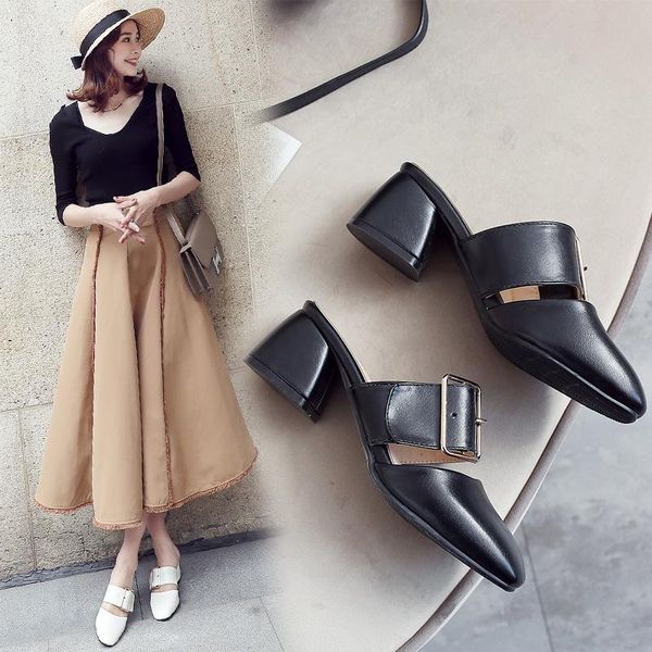 sandals summer style pu leather women's pointed toe shoes fashion simple square high heels women thick heel slippers females, Black
sandals summer style pu leather women's pointed toe shoes fashion simple square high heels women thick heel slippers females, Black