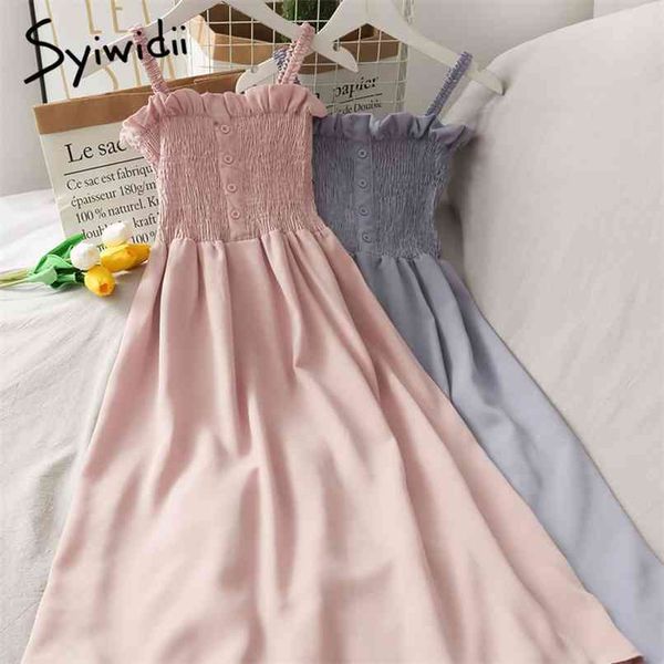 spaghetti strap dresses women elastic ruffles a-line party dress summer fashion midi sundress pink blue black 210607, Black;gray
spaghetti strap dresses women elastic ruffles a-line party dress summer fashion midi sundress pink blue black 210607, Black;gray
