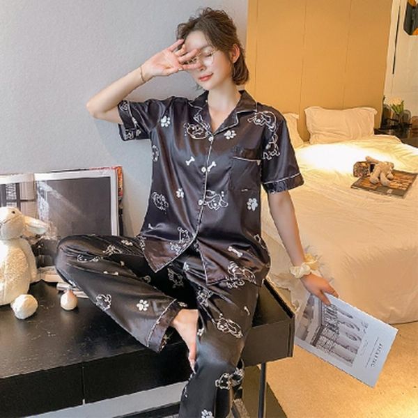 sleepwear new sleepwear sets for lovely pattern pajamas set silk short sleeve long pant home wear lazy style women underwear, Black;red
sleepwear new sleepwear sets for lovely pattern pajamas set silk short sleeve long pant home wear lazy style women underwear, Black;red