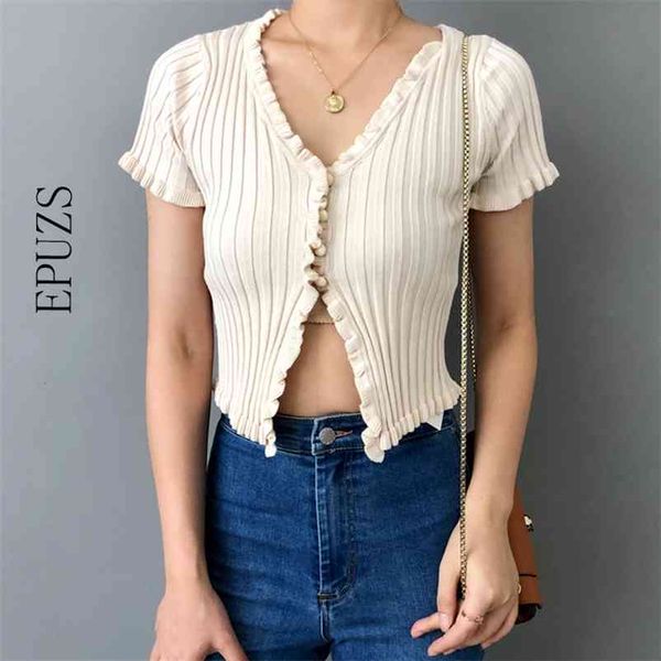 black knitted cardigan women crop sweater v neck ruffle cropped casual korean spring 210521, White
black knitted cardigan women crop sweater v neck ruffle cropped casual korean spring 210521, White