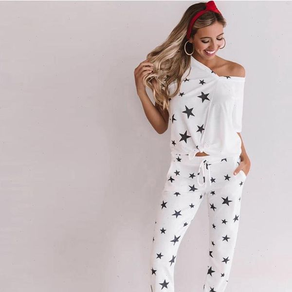 2 womens tracksuits piece summer set women v neck pajamas pentagram print sport sets lounge wear suit home long, Gray
2 womens tracksuits piece summer set women v neck pajamas pentagram print sport sets lounge wear suit home long, Gray