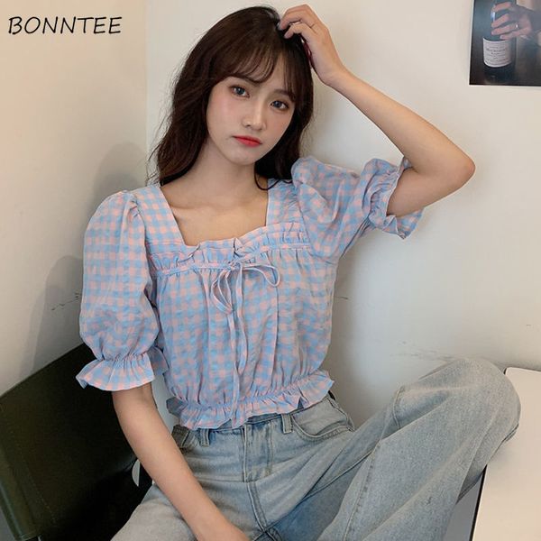blouses women summer ins square collar design chic summer college sweet girls crop plaid simple elastic waist lady shirt x0521, White
blouses women summer ins square collar design chic summer college sweet girls crop plaid simple elastic waist lady shirt x0521, White