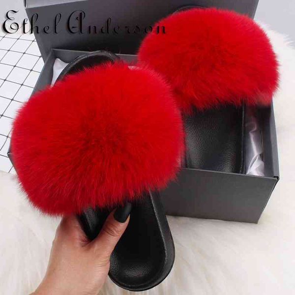 

2021 Cute fur ball decoration women's slippers home out flat sandals sexy fluffy furry colorful slippers Multicolor selection, Black fur