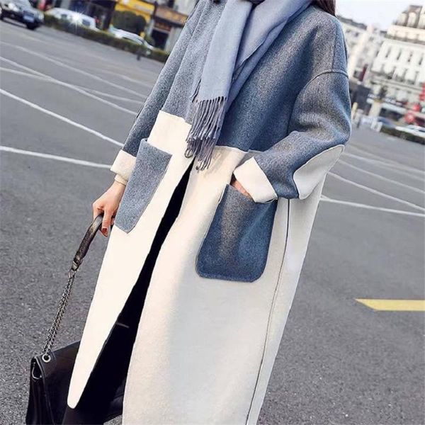 women's wool & blends casual long wollen coat women fashion open stitch a-line loose overcoat warm spring autumn pocket color patchwork, Black
women's wool & blends casual long wollen coat women fashion open stitch a-line loose overcoat warm spring autumn pocket color patchwork, Black