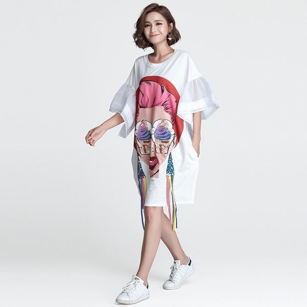 factoryj2xu summer 2021 large women's cartoon printed tassel new flared sleeve fat mm dress, White;black
factoryj2xu summer 2021 large women's cartoon printed tassel new flared sleeve fat mm dress, White;black