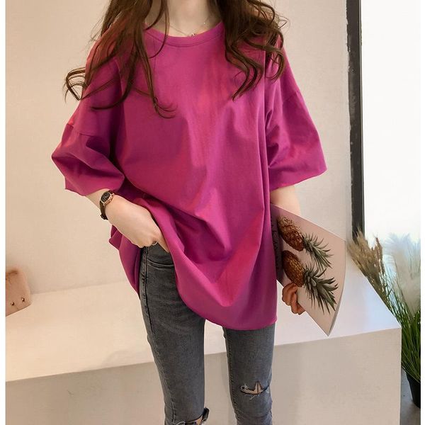 women's t-shirt fashion cute loose candy color woman t shirts summer casual half sleeve solid long tee o-neck slim korean style street, White
women's t-shirt fashion cute loose candy color woman t shirts summer casual half sleeve solid long tee o-neck slim korean style street, White