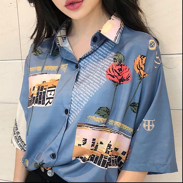 z women shirts summer and blouses retro chiffon rose print slim short sleeve lapel single buckle blusas mujer de, White
z women shirts summer and blouses retro chiffon rose print slim short sleeve lapel single buckle blusas mujer de, White