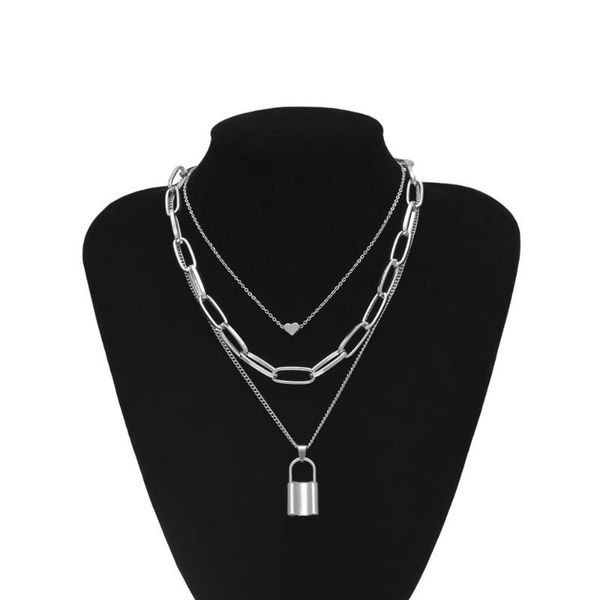 pendant necklaces hip hop multi layers chain necklace with heart lock women/men punk rock padlock emo grunge goth jewelry, Silver
pendant necklaces hip hop multi layers chain necklace with heart lock women/men punk rock padlock emo grunge goth jewelry, Silver