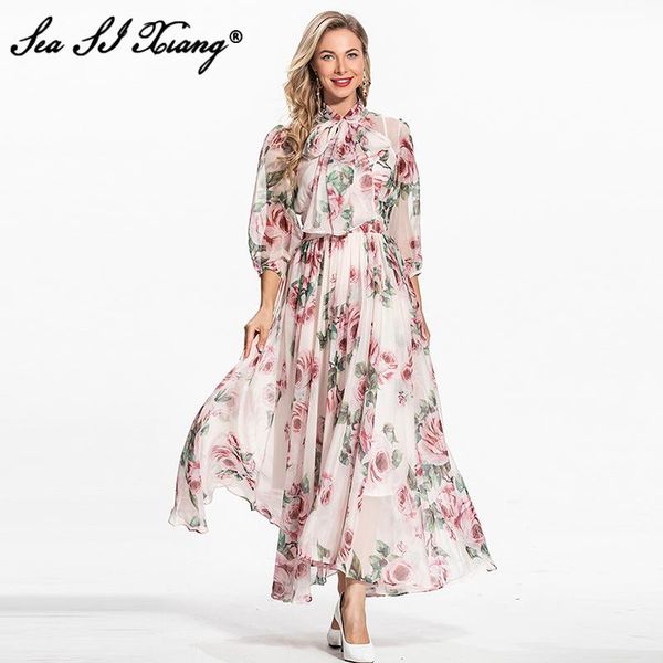 casual dresses seasixiang fashion designer autumn chiffon long dress women bow collar lantern sleeve rose floral print bohemian maxi, Black;gray
casual dresses seasixiang fashion designer autumn chiffon long dress women bow collar lantern sleeve rose floral print bohemian maxi, Black;gray