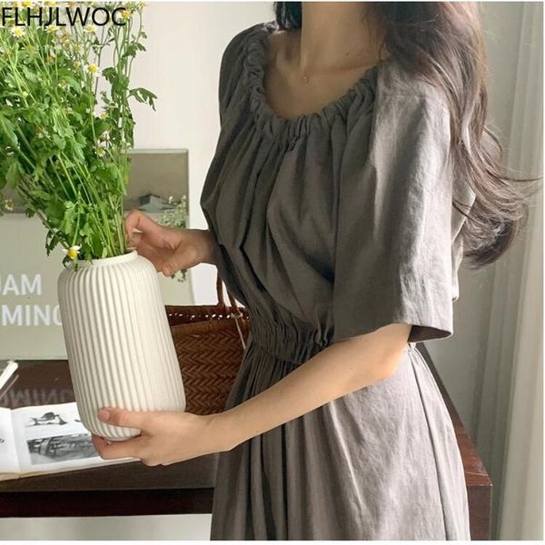 casual dresses summmer feminine vestidos women solid color slash neck lace up bow tie korea clothes cotton blend chic long maxi sn, Black;gray
casual dresses summmer feminine vestidos women solid color slash neck lace up bow tie korea clothes cotton blend chic long maxi sn, Black;gray