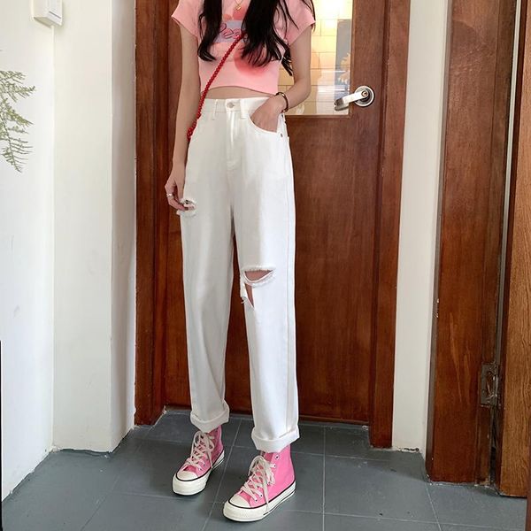 women's pants & capris women high waist casual jeans korean slim white denim fashion harajuku retro female wide leg ripped trousers, Black;white
women's pants & capris women high waist casual jeans korean slim white denim fashion harajuku retro female wide leg ripped trousers, Black;white