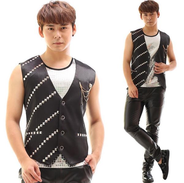 men's vests 2021 brand rock male bar sequin vest stage costume dress tide nightclub men singer rivet jacket s-4xl, Black;white
men's vests 2021 brand rock male bar sequin vest stage costume dress tide nightclub men singer rivet jacket s-4xl, Black;white