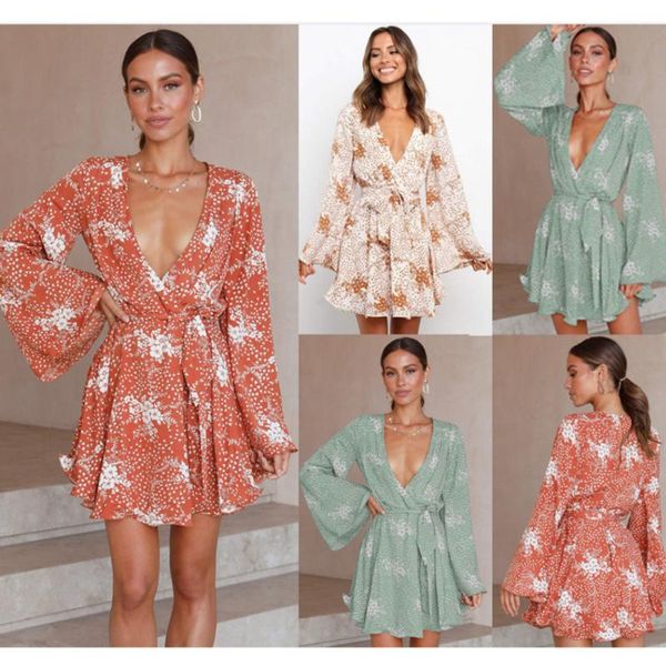 casual dresses 2021 spring autumn flared sleeve deep v-neck printed dress with belt women fashion floral a-line short femme robe, Black;gray
casual dresses 2021 spring autumn flared sleeve deep v-neck printed dress with belt women fashion floral a-line short femme robe, Black;gray