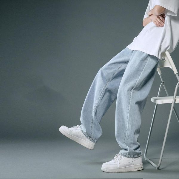 men's jeans straight men summer white/black korean man loose denim trousers streetwear male casual pants solid color plaid mid, Blue
men's jeans straight men summer white/black korean man loose denim trousers streetwear male casual pants solid color plaid mid, Blue