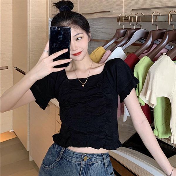 women's knits & tees short-sleeved square collar puff sleeve knitwear summer chic elegant slim fit slimming thin high waist crop-short, White
women's knits & tees short-sleeved square collar puff sleeve knitwear summer chic elegant slim fit slimming thin high waist crop-short, White