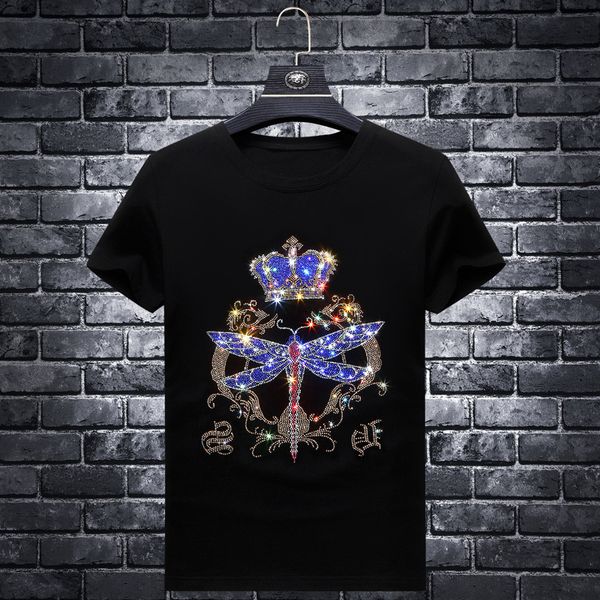 fashion t shirt men's 2021 summer dragonfly drill round neck slim fitting short sleeve base shirt, White;black
fashion t shirt men's 2021 summer dragonfly drill round neck slim fitting short sleeve base shirt, White;black