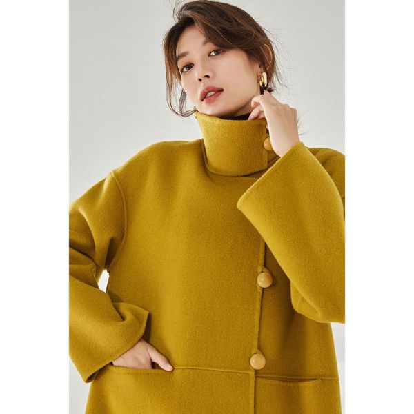 women's wool & blends 100% pure real coat for women winter water ripple camel lapel with pockets autumn high-end woolen, Black
women's wool & blends 100% pure real coat for women winter water ripple camel lapel with pockets autumn high-end woolen, Black