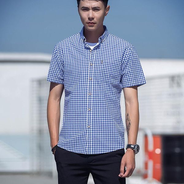 men's casual shirts luclesam men small plaid dress shirt mens short sleeve button down business camisa masculina, White;black
men's casual shirts luclesam men small plaid dress shirt mens short sleeve button down business camisa masculina, White;black