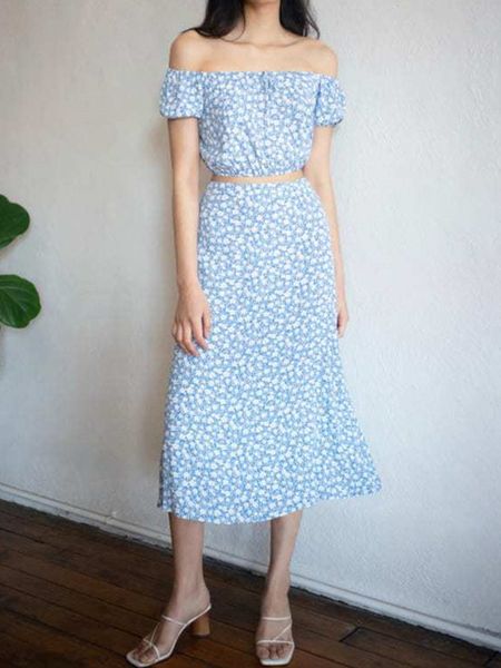 women's knits & tees floral printed two pieces slash neck ladies short blouse high waist midi skirts summer clearance price 4, White
women's knits & tees floral printed two pieces slash neck ladies short blouse high waist midi skirts summer clearance price 4, White