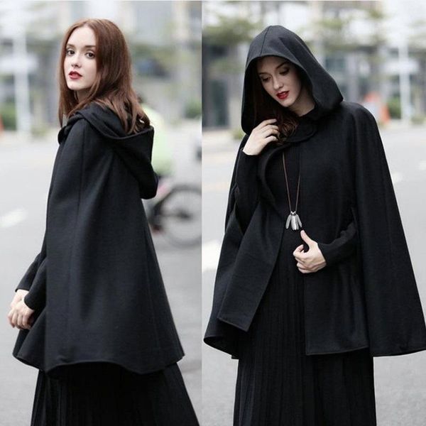 women's wool & blends blast autumn/winter loose hooded button hair cape shawl, Black
women's wool & blends blast autumn/winter loose hooded button hair cape shawl, Black