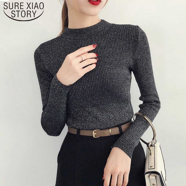 spring winter long sleeve sweater women shiny pullover women basic sweater femme turtleneck korean style knit 5042 210527, White;black
spring winter long sleeve sweater women shiny pullover women basic sweater femme turtleneck korean style knit 5042 210527, White;black