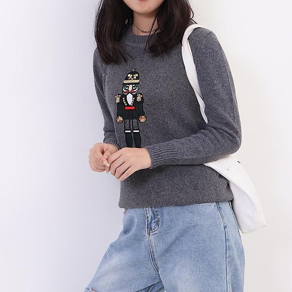 women's sweaters autumn winter harajuku cartoon soldier crochet women knitted pullovers sweater tricot for children, White;black
women's sweaters autumn winter harajuku cartoon soldier crochet women knitted pullovers sweater tricot for children, White;black