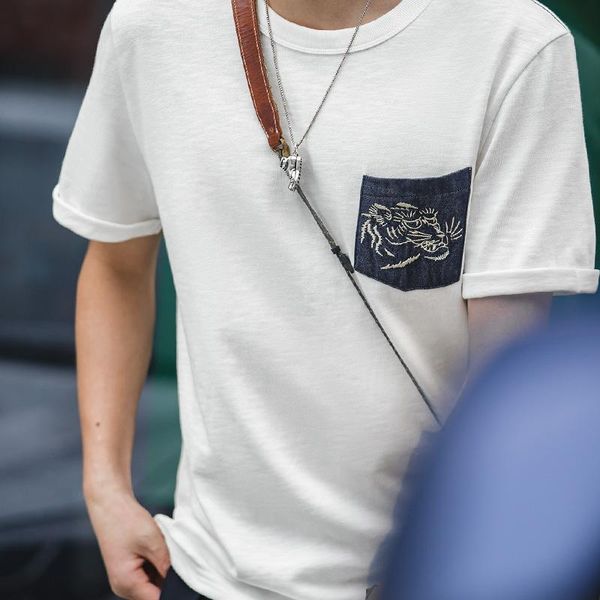 men's t-shirts maden embroidery ukiyo-e tiger for men three needles denim stitching pocket short-sleeved t-shirt vintage clothes, White;black
men's t-shirts maden embroidery ukiyo-e tiger for men three needles denim stitching pocket short-sleeved t-shirt vintage clothes, White;black