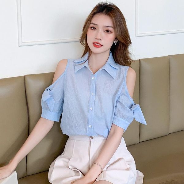 women's blouses & shirts 2021 style bowknot short-sleeved chiffon shirt female summer fashion lapel loose strapless blouse, White
women's blouses & shirts 2021 style bowknot short-sleeved chiffon shirt female summer fashion lapel loose strapless blouse, White
