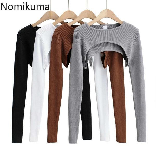 women's sweaters nomikuma 2021 autumn super short pullover sweater long sleeve o-neck women causal solid cropped 6c860, White;black
women's sweaters nomikuma 2021 autumn super short pullover sweater long sleeve o-neck women causal solid cropped 6c860, White;black