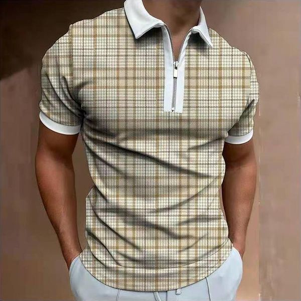 men's polos 2021 summer classic plaid streetwear fashion brand men short sleeve shirts casual turn-down collar zipper design, White;black
men's polos 2021 summer classic plaid streetwear fashion brand men short sleeve shirts casual turn-down collar zipper design, White;black