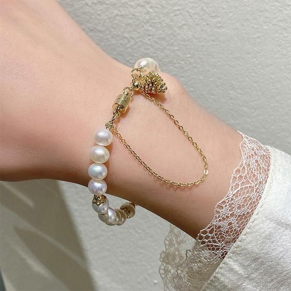 beaded, strands freshwater pearl magnet clasp pine cone creative bracelet chain korean fashion anti-lost charm luxury jewelry, Black
beaded, strands freshwater pearl magnet clasp pine cone creative bracelet chain korean fashion anti-lost charm luxury jewelry, Black