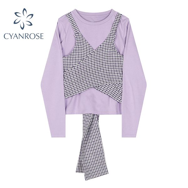 purple elegant tees women plaid straple vest bandage spliced stylish korean vintage spring long sleeve ins t shirt ol 210417, White
purple elegant tees women plaid straple vest bandage spliced stylish korean vintage spring long sleeve ins t shirt ol 210417, White