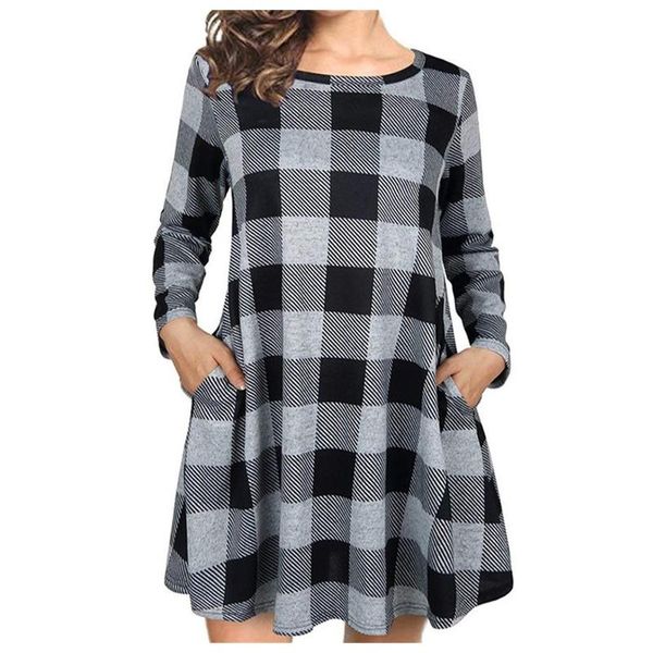 casual dresses fashion design women's plaid printed o-neck long sleeve dress autumn mini with pockets daily accessories, Black;gray
casual dresses fashion design women's plaid printed o-neck long sleeve dress autumn mini with pockets daily accessories, Black;gray