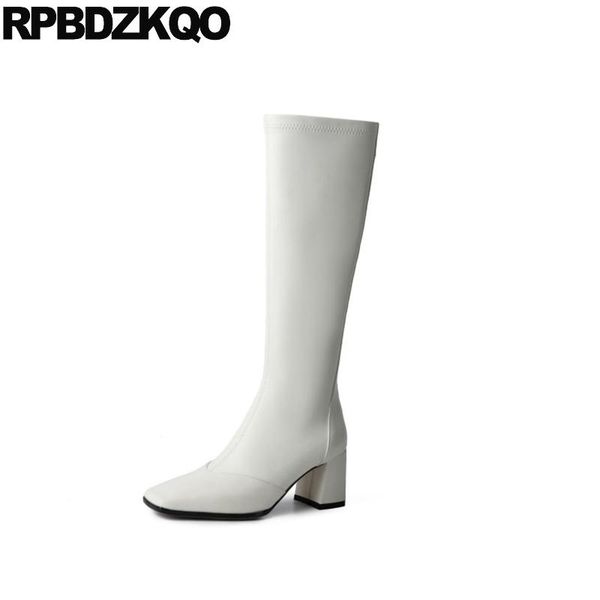 boots trending long tall chunky zip up knee high white shoes women heel square toe genuine leather slim stretch, Black
boots trending long tall chunky zip up knee high white shoes women heel square toe genuine leather slim stretch, Black
