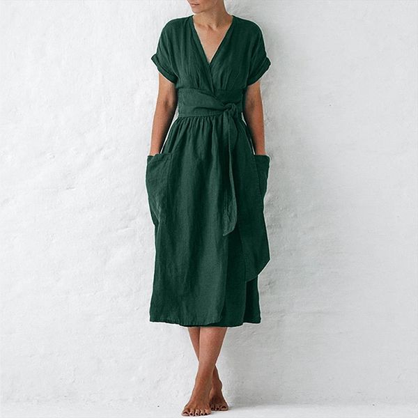 vintage cotton linen summer casual women dresses solid v neck short sleeve multiway wrap pocket split hem sash robe, Black;gray
vintage cotton linen summer casual women dresses solid v neck short sleeve multiway wrap pocket split hem sash robe, Black;gray