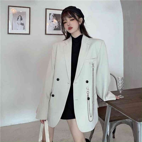high street elegant temperament chain blazer women autumn loose double breasted blazers casual female korean outwears 210519, White;black
high street elegant temperament chain blazer women autumn loose double breasted blazers casual female korean outwears 210519, White;black