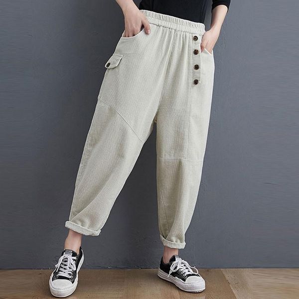 women corduroy casual harem pants 2021 autumn winter simple style vintage solid color female elastic waist trousers s2337 women's & cap, Black;white
women corduroy casual harem pants 2021 autumn winter simple style vintage solid color female elastic waist trousers s2337 women's & cap, Black;white