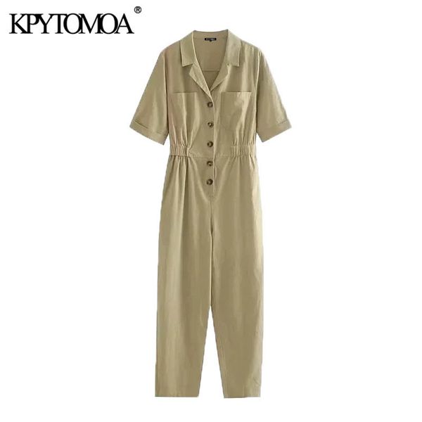 women chic fashion with pockets button-up jumpsuits vintage short sleeve elastic waist female playsuits mujer 210416, Black;white
women chic fashion with pockets button-up jumpsuits vintage short sleeve elastic waist female playsuits mujer 210416, Black;white