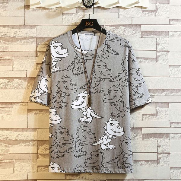 cartoon dinosaur print summer men's short sleeve t-shirt trendy brand ins loose half round neck top, White;black
cartoon dinosaur print summer men's short sleeve t-shirt trendy brand ins loose half round neck top, White;black