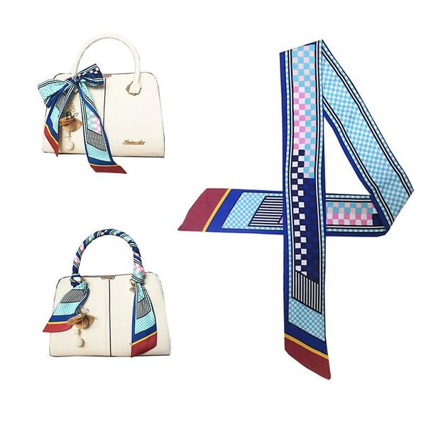 scarves bag scarf for women silk foulard vintage plaid print patchwork geometric head handle ribbon ladies, Blue;gray
scarves bag scarf for women silk foulard vintage plaid print patchwork geometric head handle ribbon ladies, Blue;gray