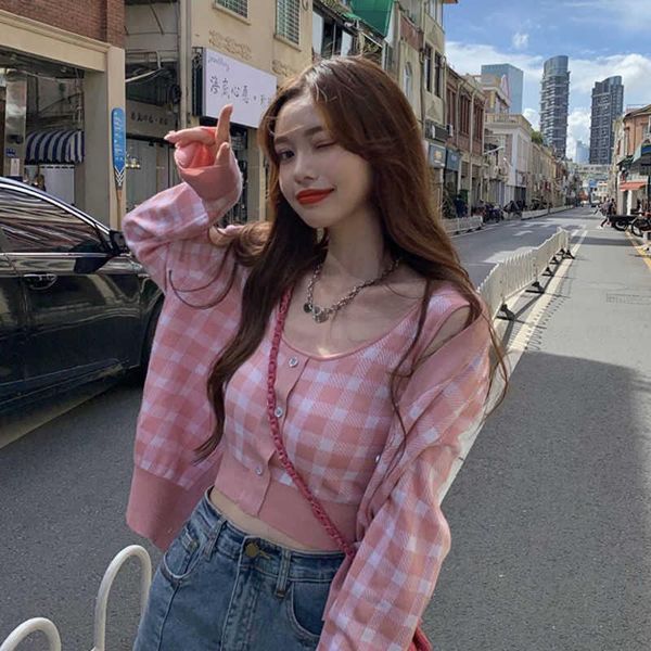 women's knits & tees fashion pink plaid cardigan sweaters women autumn loose long sleeve chic n wild camisole 2 piece sets sweet gentl, White
women's knits & tees fashion pink plaid cardigan sweaters women autumn loose long sleeve chic n wild camisole 2 piece sets sweet gentl, White