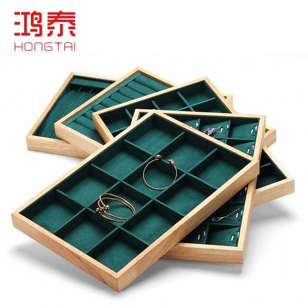 jewelry pouches, bags green solid wood counter ring plate necklace bracelet display rack look pallet can be customized, Pink;blue