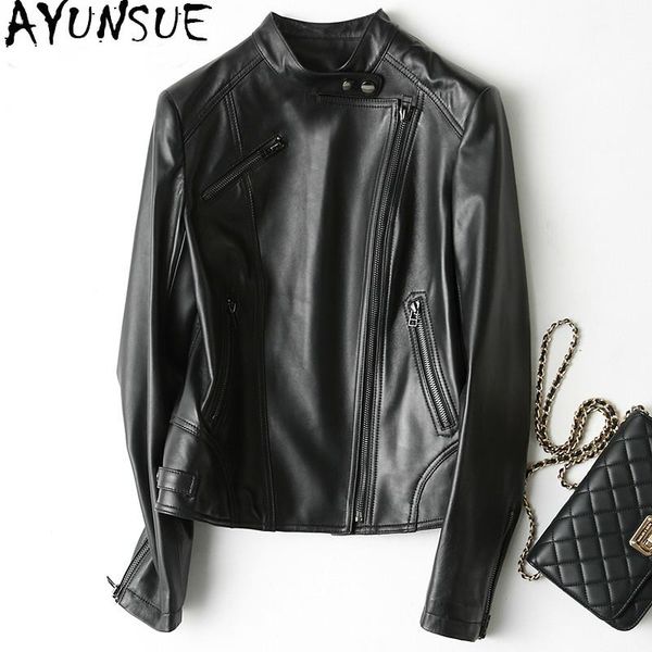 women's leather & faux ayunsue 2021 motorcycle genuine jacket women spring autumn sheepskin coat korean slim clothes chaqueta de mujer, Black
women's leather & faux ayunsue 2021 motorcycle genuine jacket women spring autumn sheepskin coat korean slim clothes chaqueta de mujer, Black