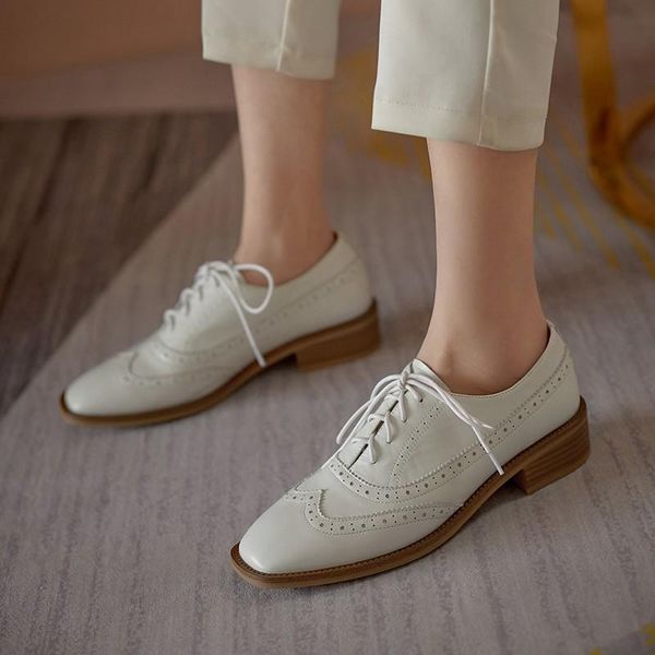 dress shoes women genuine leather pumps fashion 2021 cowhide square toe chunky middle heels lace up casual bullock oxfords size 40, Black 
dress shoes women genuine leather pumps fashion 2021 cowhide square toe chunky middle heels lace up casual bullock oxfords size 40, Black