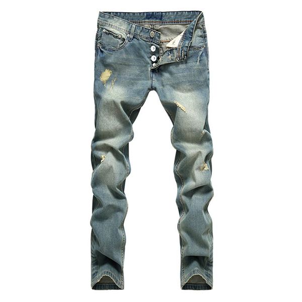 men's jeans straight tube light color nostalgic button hole selling pants, Blue
men's jeans straight tube light color nostalgic button hole selling pants, Blue